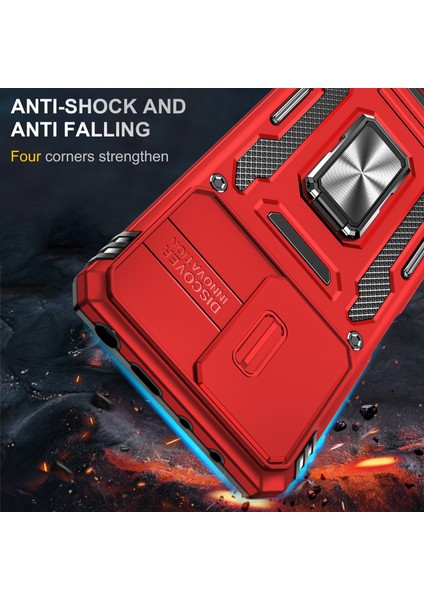 Xiaomi Için Zırh Serisi Poco X5 Pro 5g/redmi Note 12 Pro Hız 5g/not 12 Pro 5g Slayt Lens Kapak Telefon Kickstand Pc+Tpu Kapak-Kırmızı (Yurt Dışından)