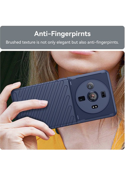 Xiaomi 12S Ultra 5g Thunder Serisi Kalınlaştırılmış Tpu Telefon Kılıfı Twill Doku Fingerprint Anti-Shock Koruyucu Mavi (Yurt Dışından)