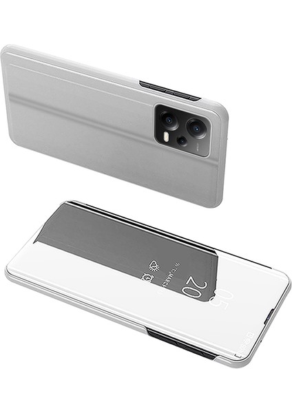 Xiaomi Için Poco X5 5g/redmi Note 12 5g (Global)/(Hindistan)/(Çin) Görüntüle Pencere Telefon Standı Kılıfı Elektraparma Ayna Yüzey Deri Kapak Silver (Yurt Dışından)