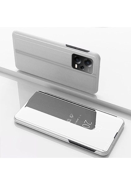 Xiaomi Için Poco X5 5g/redmi Note 12 5g (Global)/(Hindistan)/(Çin) Görüntüle Pencere Telefon Standı Kılıfı Elektraparma Ayna Yüzey Deri Kapak Silver (Yurt Dışından)