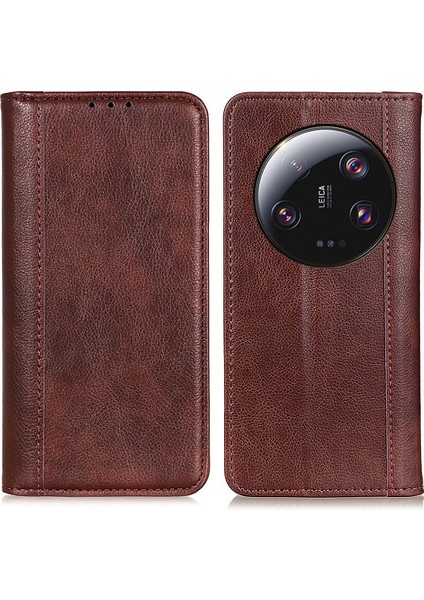 Xiaomi 13 Ultra Litchi Dokusu Için Cep Telefonu Kılıf Anti-Çizelge Bölünmüş Deri+Tpu Telefon Kapağı Cüzdan-Brown (Yurt Dışından)