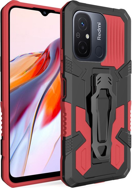 Mechwarrior Xiaomi Redmi 12C 4g Kickstand Kemer Klibi Tpu+Pc Geri Kapak-Kırmızı (Yurt Dışından)