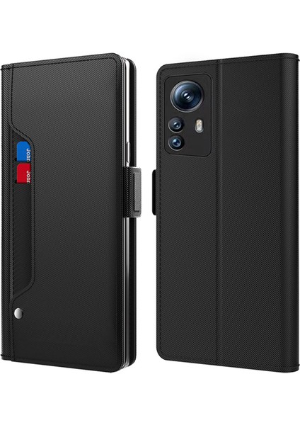 Xiaomi Için Redmi Note 12S 4g Pu Deri Stand Kılıf Kart Kartı Yuvası Telefon Kapağı Ayna Function-Black (Yurt Dışından)