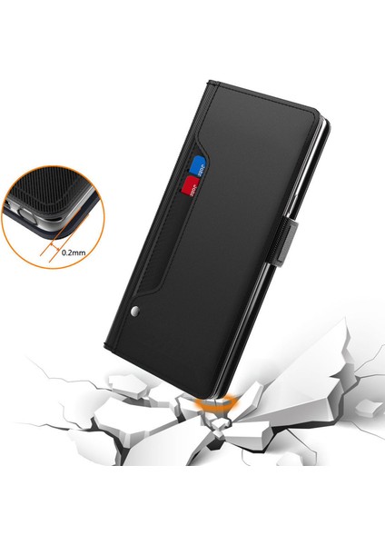 Xiaomi Için Redmi Note 12S 4g Pu Deri Stand Kılıf Kart Kartı Yuvası Telefon Kapağı Ayna Function-Black (Yurt Dışından)
