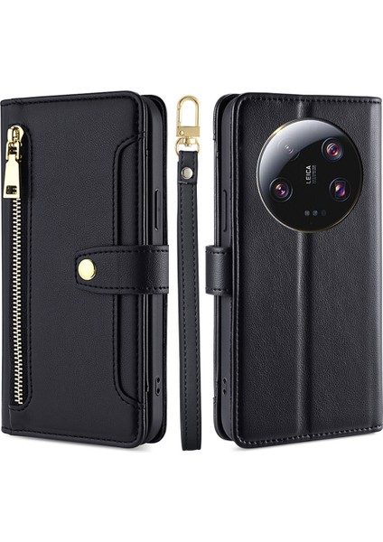 Xiaomi 13 Ultra Anti-Contision Pu Deri+Tpu Telefon Kapak Stand Stand Cüzdan Kılıfı Zipper Cep-Black (Yurt Dışından) fiyatları