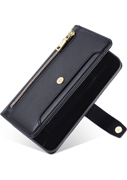 Xiaomi 13 Ultra Anti-Contision Pu Deri+Tpu Telefon Kapak Stand Stand Cüzdan Kılıfı Zipper Cep-Black (Yurt Dışından) modelleri