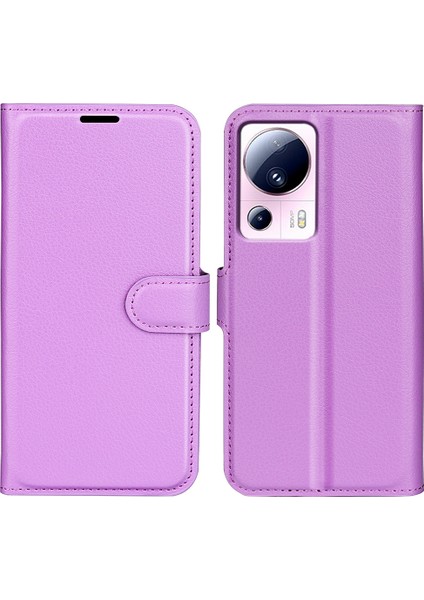 Xiaomi Için Pu Deri Kabuk 13 Lite/civi 2 5g Litchi Doku Telefon Kılıf Cüzdan Stand Flip Kapak-Moral (Yurt Dışından)