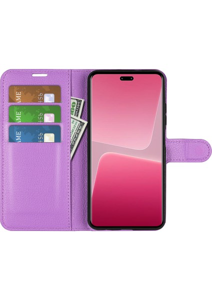 Xiaomi Için Pu Deri Kabuk 13 Lite/civi 2 5g Litchi Doku Telefon Kılıf Cüzdan Stand Flip Kapak-Moral (Yurt Dışından) modelleri