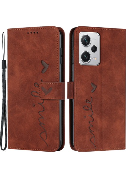Xiaomi Redmi Için Note 12 Pro 5g/note 12 Pro Speed ​​5g/poco X5 Pro 5g Telefon Kapağı Baskılı Kalp Şekli Stand Cüzdan Telefon Deri Kılıf Strap-Brown (Yurt Dışından)