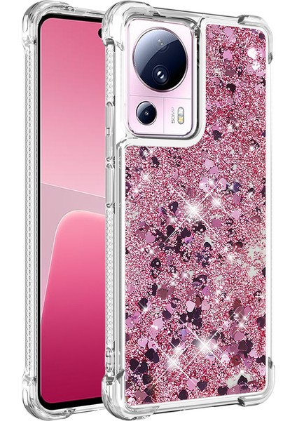 Xiaomi Için 13 Lite/civi 2 5g Yumuşak Tpu Kasa Sıvı Bling Pırıltılı Akışlı Telefon Kapak Çizgisi Altın/kalpler (Yurt Dışından)