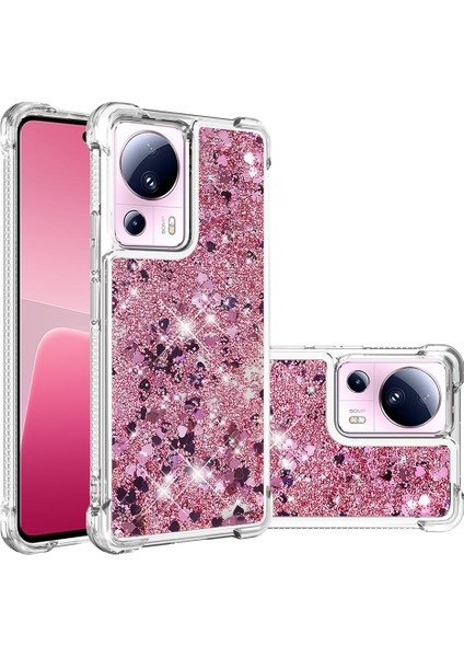 Xiaomi Için 13 Lite/civi 2 5g Yumuşak Tpu Kasa Sıvı Bling Pırıltılı Akışlı Telefon Kapak Çizgisi Altın/kalpler (Yurt Dışından) fiyatları