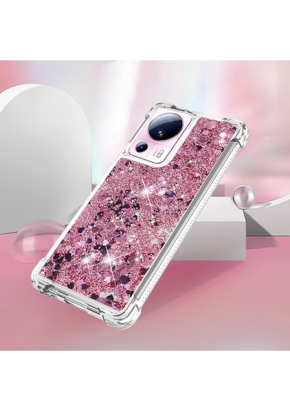 Xiaomi Için 13 Lite/civi 2 5g Yumuşak Tpu Kasa Sıvı Bling Pırıltılı Akışlı Telefon Kapak Çizgisi Altın/kalpler (Yurt Dışından) indirimleri