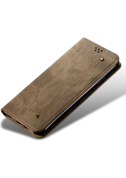 Xiaomi Için Redmi Note 12 Turbo/poco F5 5g Pu Deri Kılıf Stand Cüzdan Kot Kot Doku Telefon Kapak-Khaki (Yurt Dışından)