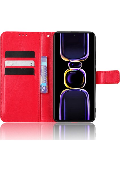 Xiaomi Poco F5 Pro 5g/redmi K60 Pro 5G/K60 5G/K60 Şampiyon Edition Çılgın At Doku Doku Stand Cüzdan Cep Telefonu Kapak Kayış Kırmızısı (Yurt Dışından) modelleri
