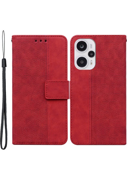 Xiaomi Redmi Için Deri Cüzdan Not 12 Turbo/poco F5 5g Geometri Baskılı Stand Telefon Kabuğu Mobil Case-Red (Yurt Dışından)