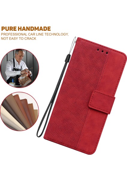 Xiaomi Redmi Için Deri Cüzdan Not 12 Turbo/poco F5 5g Geometri Baskılı Stand Telefon Kabuğu Mobil Case-Red (Yurt Dışından)
