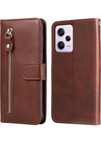 Buzağı Dokusu Xiaomi Redmi Için Telefon Kılıfı Not 12 Pro 5g /note 12 Pro Hız 5g /poco X5 Pro 5g, Pu Deri Fermuar Cep Flip Cüzdan Kapağı Stand-Brown (Yurt Dışından)