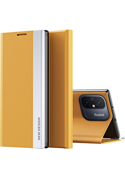 Xiaomi Redmi Için 12C 4g Pu Deri Deri Flip Stand Telefon Kapağı Elektrogülasyon Şok Geçirmez Kılıf Sarı (Yurt Dışından)