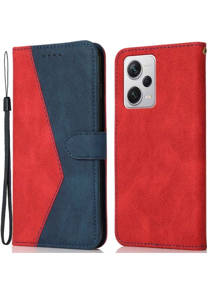 Xiaomi Redmi Için Note 12 Pro 5g/note 12 Pro Hız 5g/poco X5 Pro 5g Renkli Ekleme Pu Deri Stand Kılıfı Manyetik Toka Telefon Cüzdan Kapağı Bilek Kayışı-Kırmızı/mavi (Yurt Dışından)