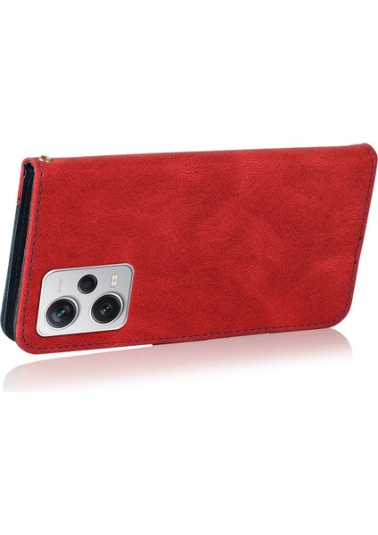 Xiaomi Redmi Için Note 12 Pro 5g/note 12 Pro Hız 5g/poco X5 Pro 5g Renkli Ekleme Pu Deri Stand Kılıfı Manyetik Toka Telefon Cüzdan Kapağı Bilek Kayışı-Kırmızı/mavi (Yurt Dışından) fırsatları