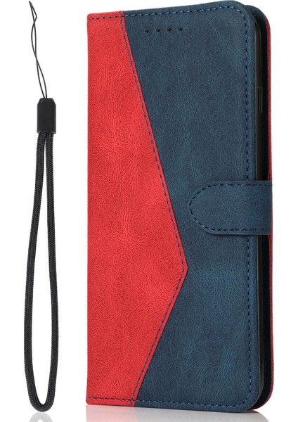 Xiaomi Redmi Için Note 12 Pro 5g/note 12 Pro Hız 5g/poco X5 Pro 5g Renkli Ekleme Pu Deri Stand Kılıfı Manyetik Toka Telefon Cüzdan Kapağı Bilek Kayışı-Kırmızı/mavi (Yurt Dışından) indirimleri
