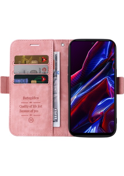 Xiaomi Redmi Için Telefon Kapağı Not 12 5g (Global)/(Hindistan)/(Çin)/poco X5 5g/cüzdan Stand Baskılı Hat Dikiş Pu Deri Kılıf Pembe (Yurt Dışından)