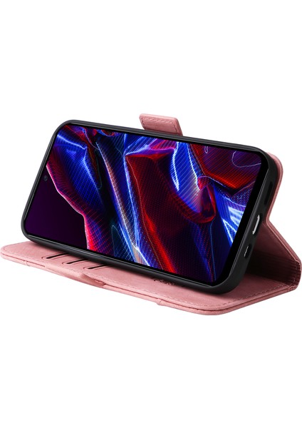 Xiaomi Redmi Için Telefon Kapağı Not 12 5g (Global)/(Hindistan)/(Çin)/poco X5 5g/cüzdan Stand Baskılı Hat Dikiş Pu Deri Kılıf Pembe (Yurt Dışından)