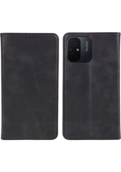 Xiaomi Redmi Için 12C 4g Pu Deri Cüzdan Kapağı Buzağı Dokusu Katlama Stand Telefon Kılıfı Black (Yurt Dışından)