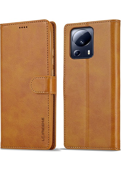 Xiaomi 13 Lite/civi 2 5g Stand Pu Deri Telefon Kılıf Cüzdan Doku Telefon Kapak Işık Kahverengi (Yurt Dışından)