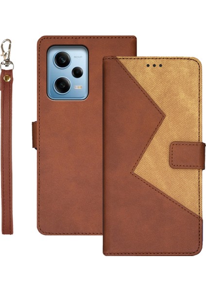 Xiaomi Redmi Için Note 12 Pro 5g/note 12 Pro Speed ​​5g/poco X5 Pro 5g Renkli Ekleme Pu Deri Kart Yuvaları Kapak Standı Manyetik Kapatma Flip Telefon Kılıfı Strap-Brown (Yurt Dışından)