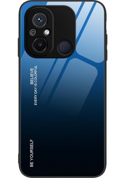 Xiaomi Redmi 12C 4g Için Gradyan Renkli Telefon Kasası, Temperli Cam+Pc Geri Tpu Çerçeve Çizgiye Dönüşüm Anti-Cover-Blue / Siyah (Yurt Dışından)