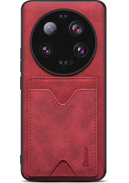 Xiaomi Için 13 Ultra Bırak-Kötü Kılıf Kickstand Card Yuvası Pu Deri Kaplamalı Tpu Telefon Kapak-Kırmızı (Yurt Dışından)