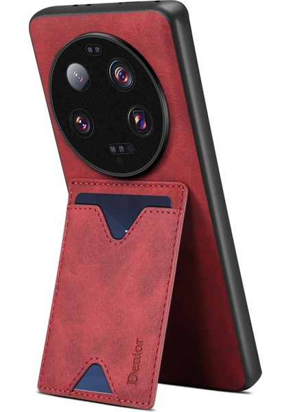Xiaomi Için 13 Ultra Bırak-Kötü Kılıf Kickstand Card Yuvası Pu Deri Kaplamalı Tpu Telefon Kapak-Kırmızı (Yurt Dışından) modelleri