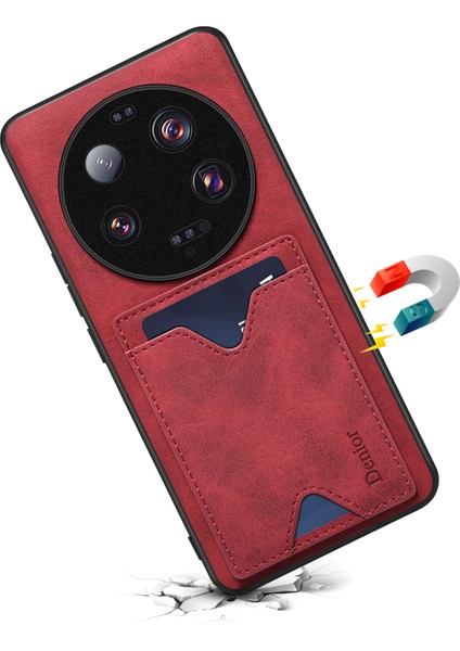 Xiaomi Için 13 Ultra Bırak-Kötü Kılıf Kickstand Card Yuvası Pu Deri Kaplamalı Tpu Telefon Kapak-Kırmızı (Yurt Dışından) fırsatları