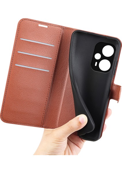 Xiaomi Redmi Için Stand Kılıfı Not 12 Turbo/poco F5 5g Pu Deri Litchi Doku Doku Cüzdan Telefon Kapak-Kahverengi (Yurt Dışından) fırsatları