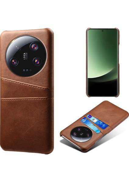 Xiaomi Için 13 Ultra Telefon Kapağı Çift Kart Yuvaları Pu Deri Kapalı Sabit Pc Telefon Geri Brown (Yurt Dışından)