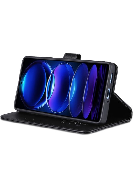 Xiaomi Redmi Için Note 12 Pro 5g/12 Pro Speed ​​5g/poco X5 Pro 5g Pu Deri Stand Cüzdan Kapağı Strap-Black (Yurt Dışından) modelleri