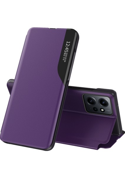 Xiaomi Redmi Için Not 12 4g Yan Görünüm Pencere Stand Standı Kılıf Önleme Pu Deri Telefon Kapak-Moral (Yurt Dışından)