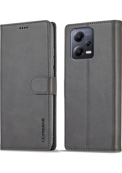 Xiaomi Redmi Için Note 12 Pro 5g/12 Pro Speed ​​5g/poco X5 Pro 5g Deri Telefon Kılıf Buzağı Doku Cüzdan Stand Şok Geçirmez Kapak Grey (Yurt Dışından)