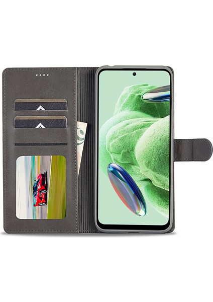 Xiaomi Redmi Için Note 12 Pro 5g/12 Pro Speed ​​5g/poco X5 Pro 5g Deri Telefon Kılıf Buzağı Doku Cüzdan Stand Şok Geçirmez Kapak Grey (Yurt Dışından)