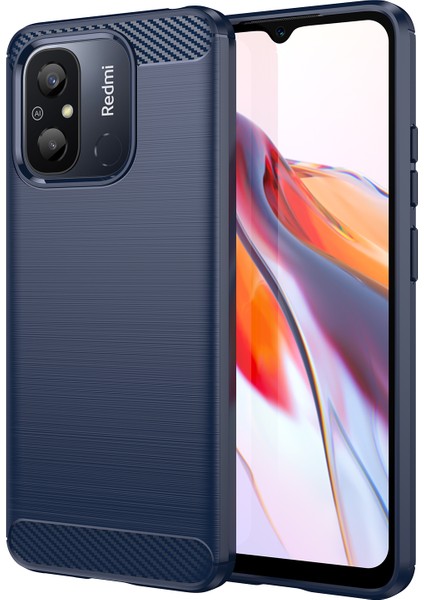 Xiaomi Redmi Için 12C 4g Esnek Tpu Telefon Geri Kapak Fırçalanmış Karbon Fiber Doku Damla Koruma Telefon Kılıf Mavisi (Yurt Dışından)