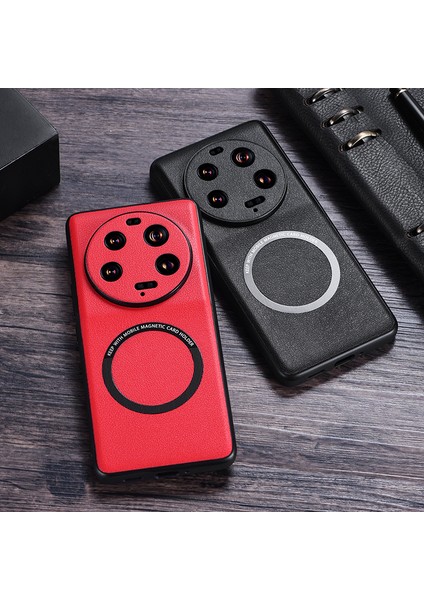 Xiaomi 13 Ultra Manyetik Kasa Magsafe Pu Deri Kaplamalı Pc+Tpu Telefon Kapak-Kırmızı (Yurt Dışından) fiyatları