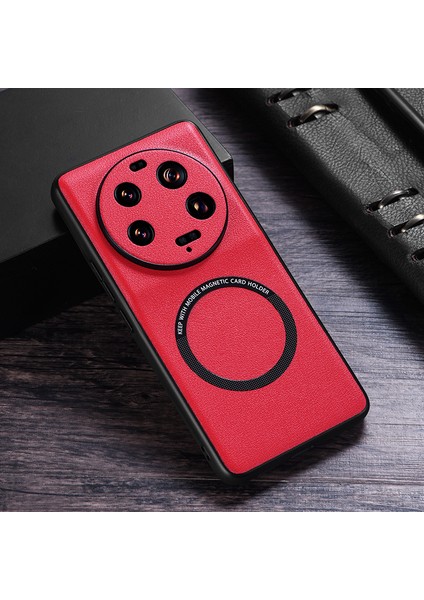 Xiaomi 13 Ultra Manyetik Kasa Magsafe Pu Deri Kaplamalı Pc+Tpu Telefon Kapak-Kırmızı (Yurt Dışından) modelleri