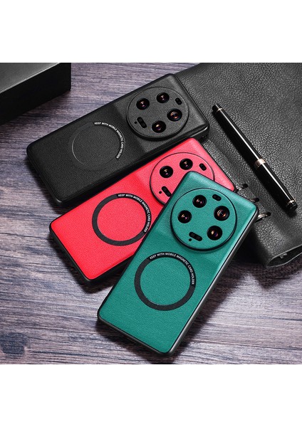 Xiaomi 13 Ultra Manyetik Kasa Magsafe Pu Deri Kaplamalı Pc+Tpu Telefon Kapak-Kırmızı (Yurt Dışından) indirimleri