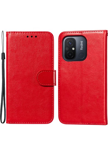 Xiaomi Redmi Için 12C 4g Toz Geçirmez Telefon Kılıfı Pu Deri Deri Cüzdan Stand Flip Scratch Anti-Cratch Telefon Kapak-Kırmızı (Yurt Dışından)