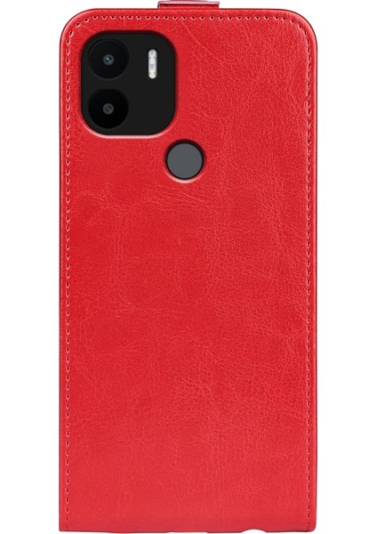 Xiaomi Için Redmi A1+ 4g/a2+ 4g/poco C50 4g Pu Deri Dikey Flip Telefon Kasası Çılgın At Doku Kartı Tutucu Anti-Drop Kapak-Kırmızı (Yurt Dışından)