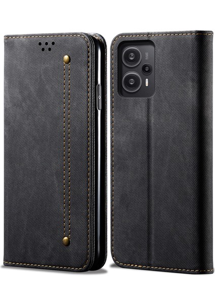 Xiaomi Için Redmi Note 12 Turbo/poco F5 5g Pu Deri Kılıf Stand Cüzdan Kot Kot Doku Telefon Kapak Black (Yurt Dışından)
