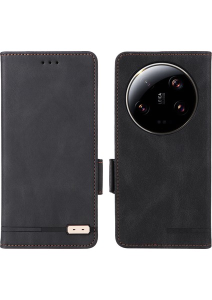 Xiaomi Için 13 Ultra Pu Deri Flip Folio Kılıf Donanım Dekoru Cüzdan Stand Telefon Kapak Black (Yurt Dışından)