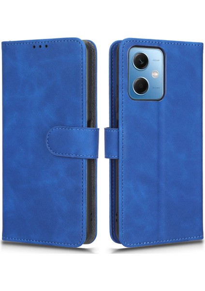 Xiaomi Poco X5 5g/redmi Için Note 12 5g (Global)/(Hindistan)/(Çin) Cilt Doku Pu Deri Deri Flip Stand Telefon Kılıf Damla Geçirmez Cüzdan Kapak-Mavi (Yurt Dışından)