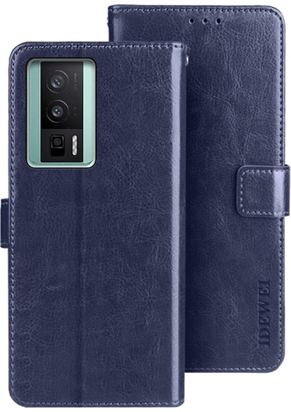 Xiaomi Için Poco F5 Pro 5g/redmi K60 Pro 5G/K60 5g Tam Koruma Telefon Kılıfı Pu Deri Stand Çılgın At Dokusu Telefon Cüzdan Kapak-Dark Mavi (Yurt Dışından)